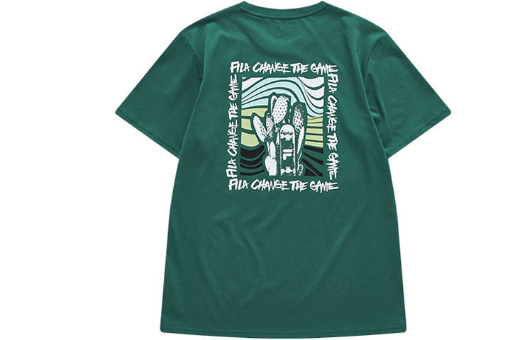 FILA FUSION Casual Sports Round Neck Printing Knit Short Sleeve Green T11M123104F-GN