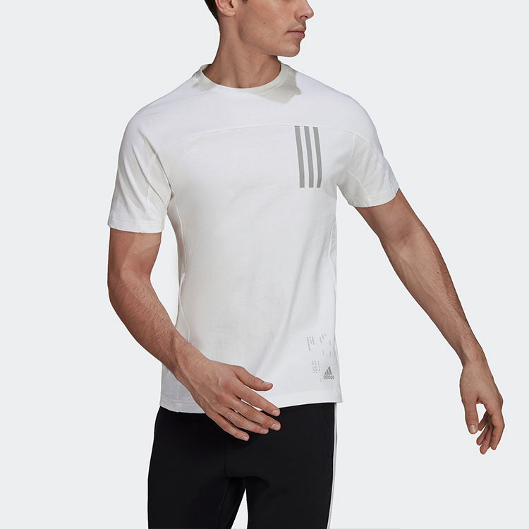 adidas Th Tee Dry Silo Reflective Stripe Knit Sports Short Sleeve White GU1761