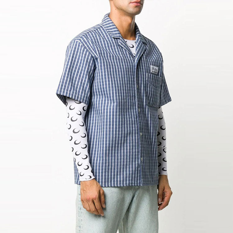 Off-White Logo Stripe Short Sleeve Shirt Version Blue OMGA151F20FAB0010900