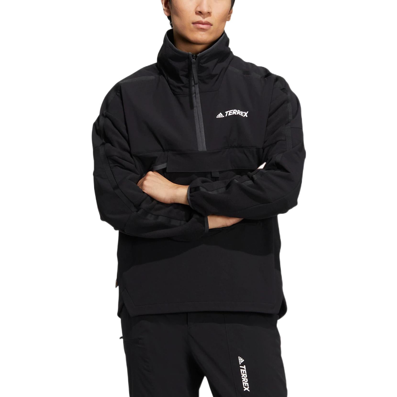 adidas neo Utl Hz Top Solid Color Printing Zipper Stand Collar Pullover Black Windbreaker HN2035