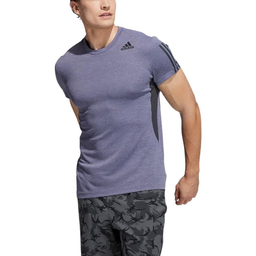 Men's adidas Fitness Training Sports Short Sleeve Gray Purple T-Shirt H16865