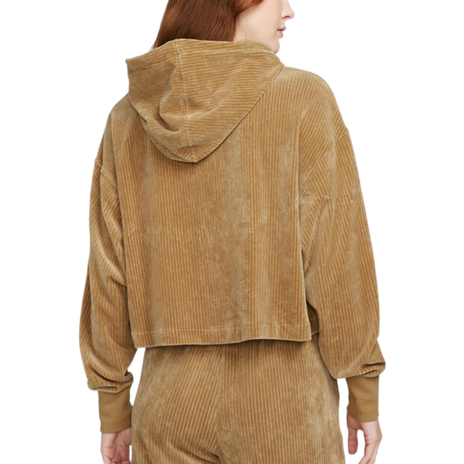 (WMNS) Nike Sportswear Velour Cropped Pullover Hoodie 'Tan' DQ5928-258