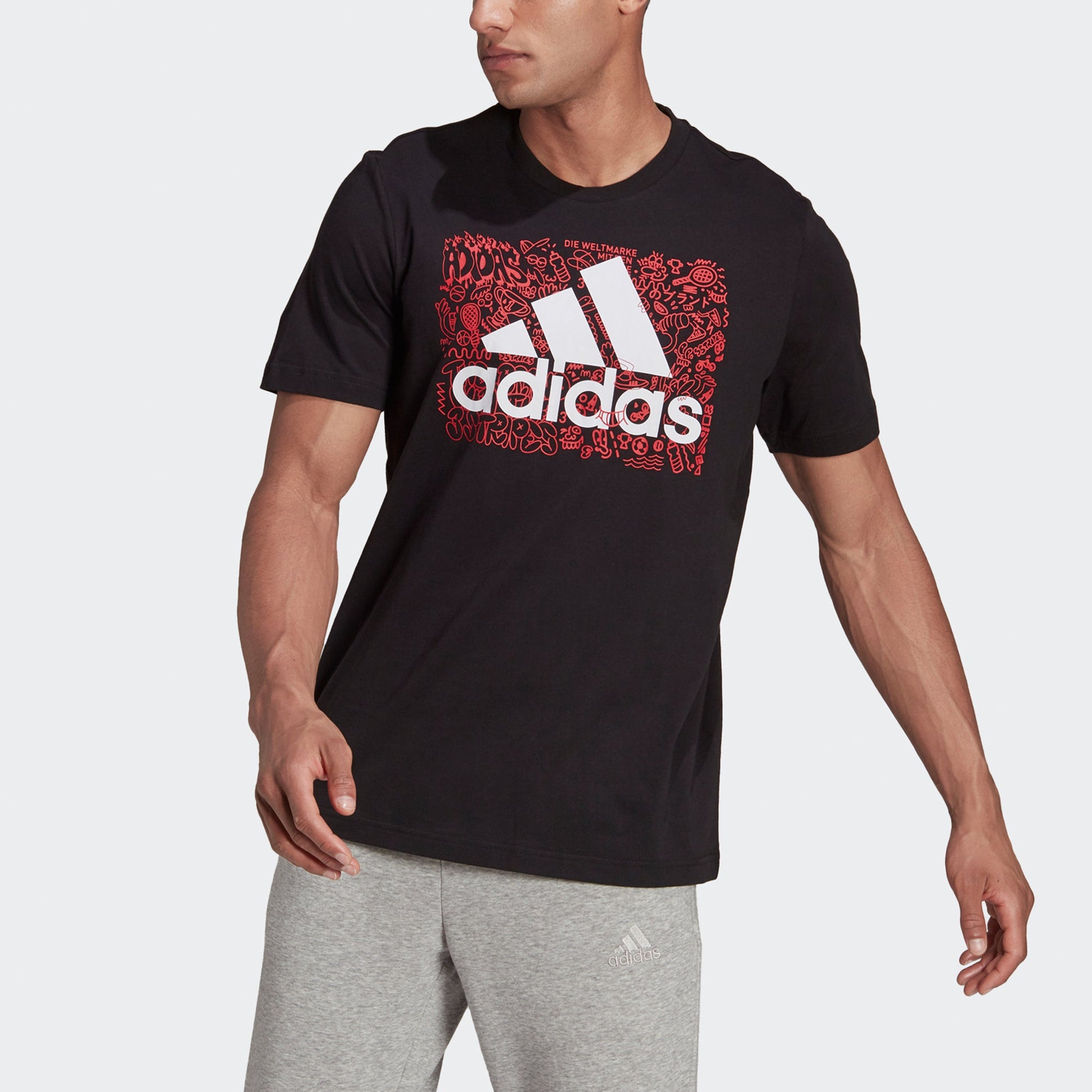 adidas M Ddlbmb L T Graffiti Printing Logo Sports Short Sleeve Black GS6285