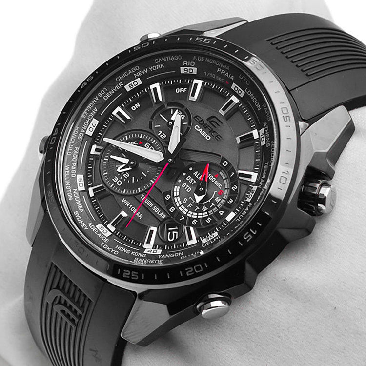 Men's CASIO Edifice Series Stainless Steel Solar Energy Movement Quartz Watch Solar Powered Mens Black Analog EQS-500C-1A1