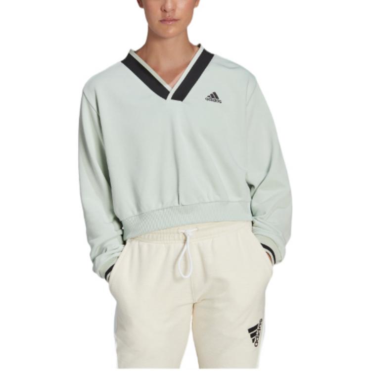 (WMNS) adidas Cropped V-Neck Sweatshirt 'Green' HY5523