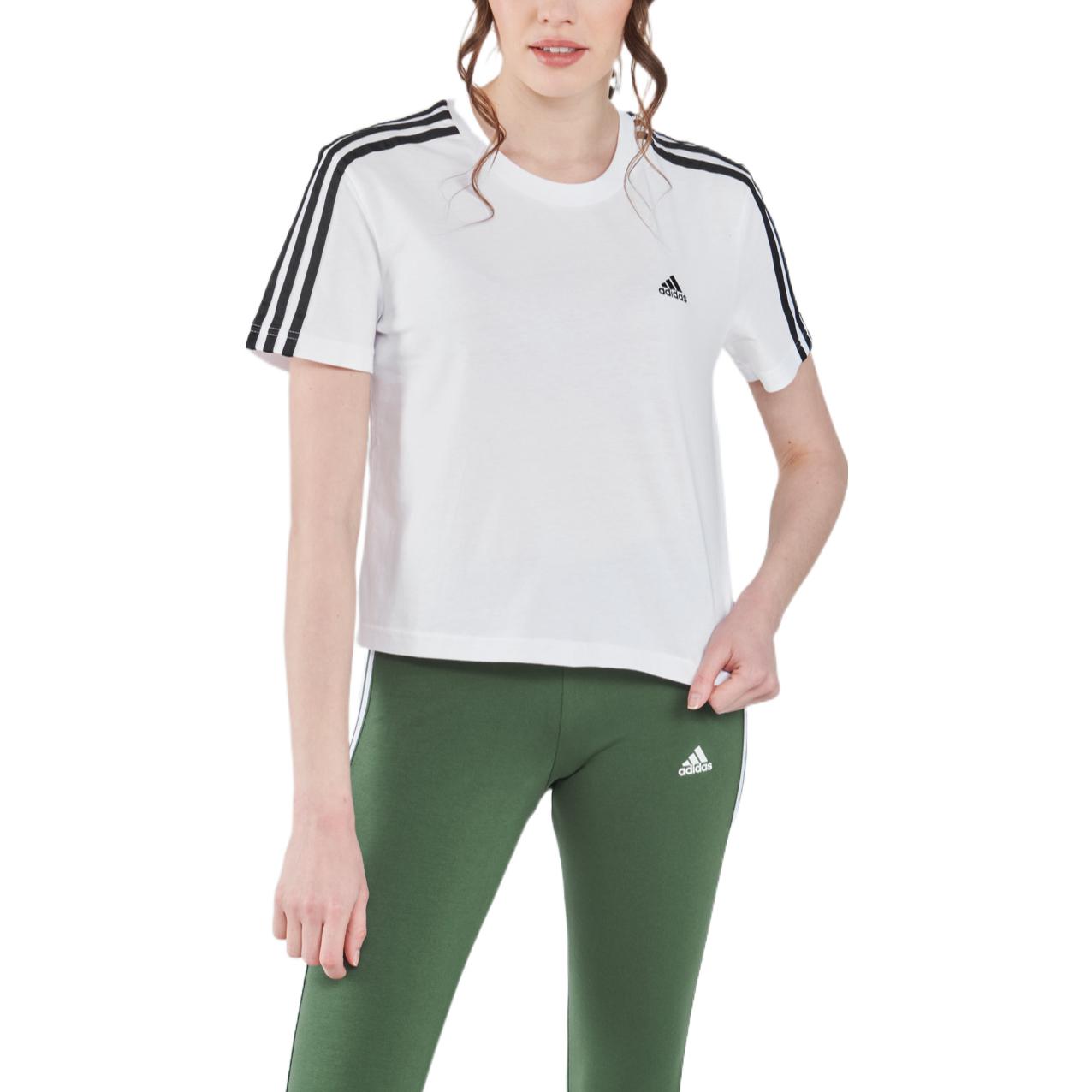 (WMNS) adidas Essentials Loose 3-Stripes Cropped T-Shirt Asia Sizing 'White Black' GL0778