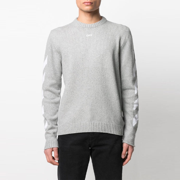 Off-White SS21 Logo Pattern Round Neck Pullover Gray OMHE023R21KNI0014101
