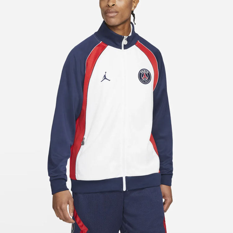Air Jordan Paris Saint-Germain Colorblock logo Sports Knit Stand Collar Jacket Blue DB6489-100