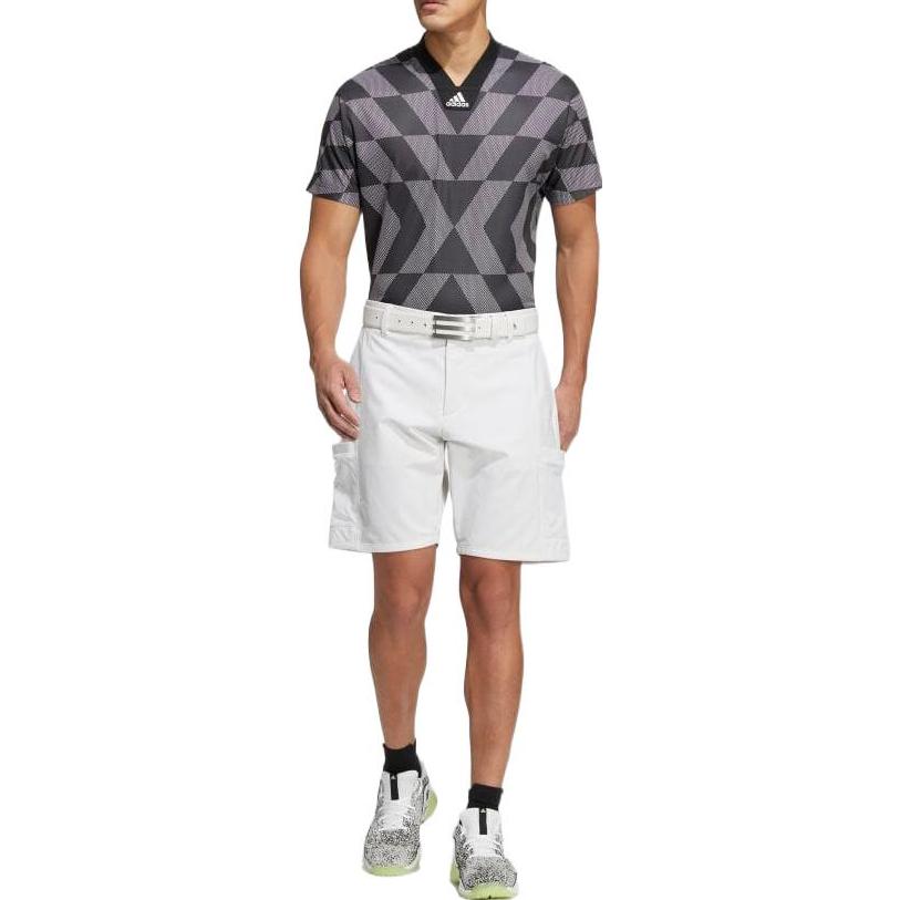 Men's adidas Colorblock Pattern Printing V Neck Short Sleeve Japanese Version Black T-Shirt HB3577