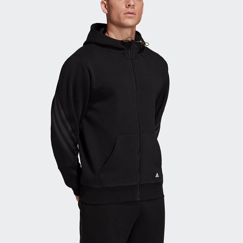 adidas M Fi Wtr Fz Stripe Sports Hooded Jacket Black H44178
