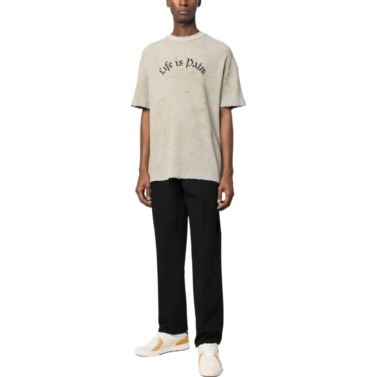 Palm Angels FW22 Life Is Palm Washed T-Shirt 'Grey Beige Black' PMAA001F22JER0010910