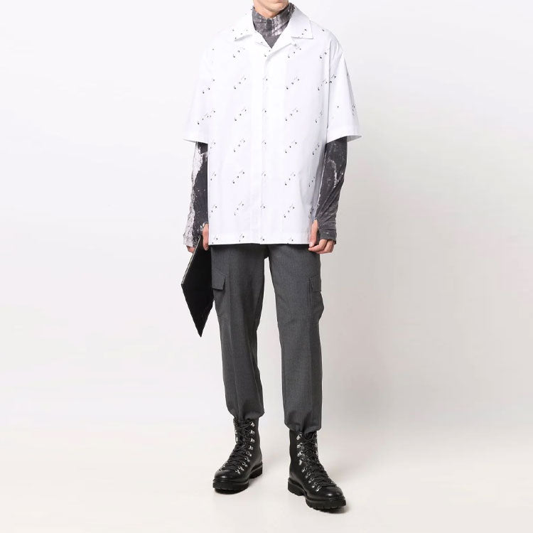 Off-White Full Print Short Sleeve Button Shirt Loose Fit White OMGA196F21FAB0050101