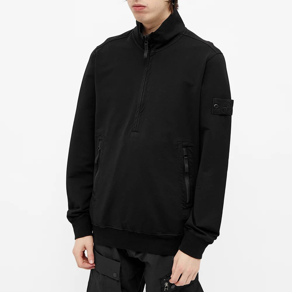 Men's STONE ISLAND Half Zipper Stand Collar Pullover Black 7415654F3-V0029