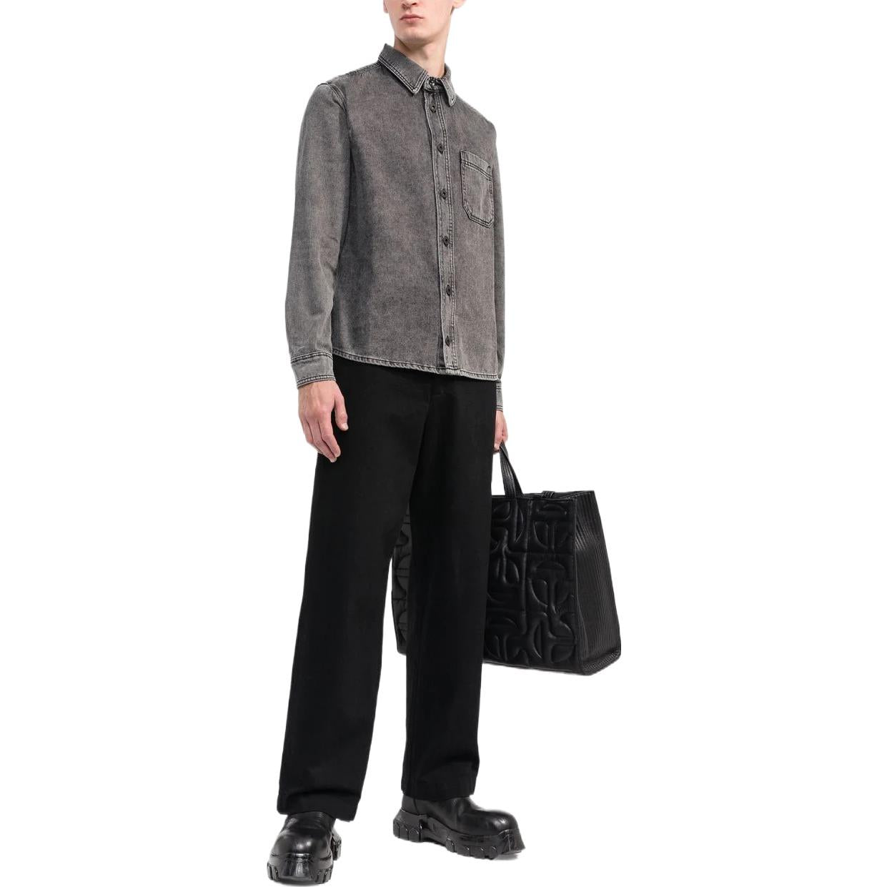 Men's Off-White Chest Denim Long Sleeves Brown Shirt OMYA027C99DEN0041210