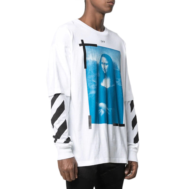 Men's Off-White Mona Lisa Printing Round Neck Long Sleeves Loose Fit White T-Shirt 0MAB022R21JER0010110