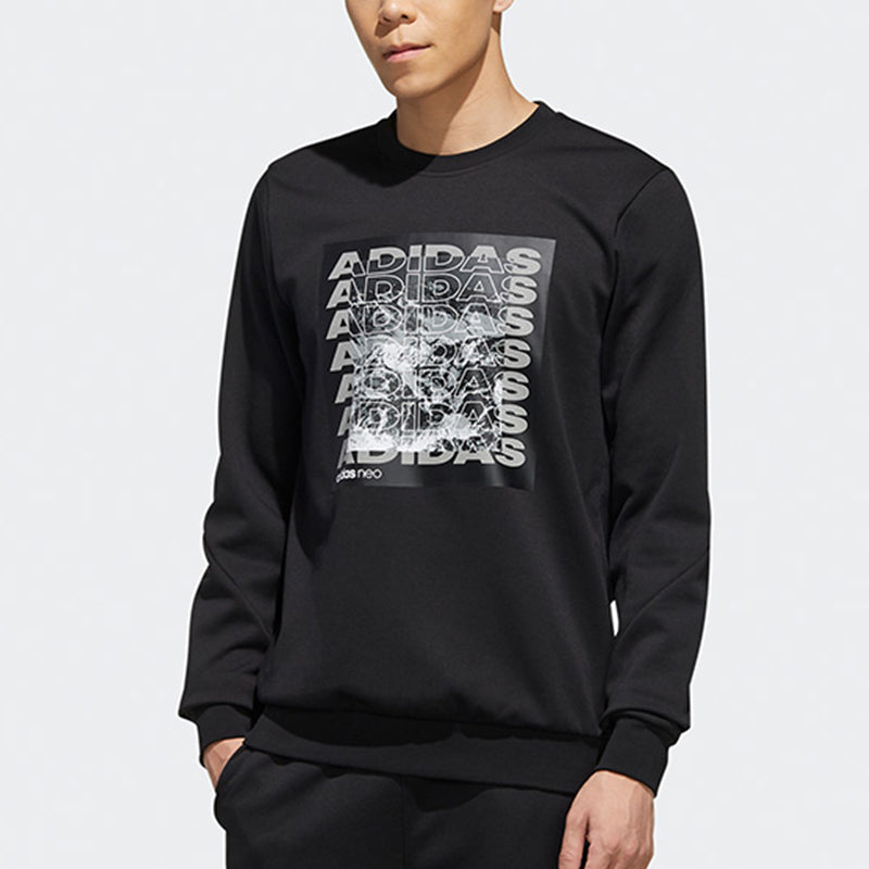 adidas neo Csgrswtshrt Sports Round Neck Knit Pullover Long Sleeves Black EI4509