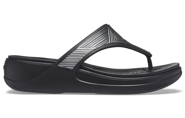 (WMNS) Crocs Monterey Metallic Stylish Black Slippers 206850-001
