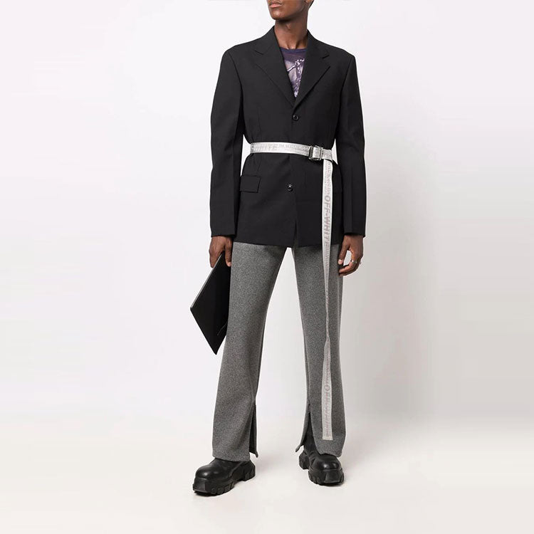 Men's Off-White Solid Color Casual Straight Sports Pants/Trousers/Joggers Gray OMCJ009F21FAB0010606