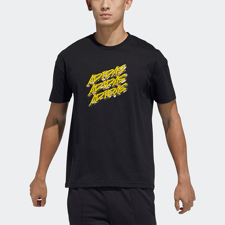 adidas Ub Gfx T Graffiti Printing Logo Sports Loose Short Sleeve Black GP0840