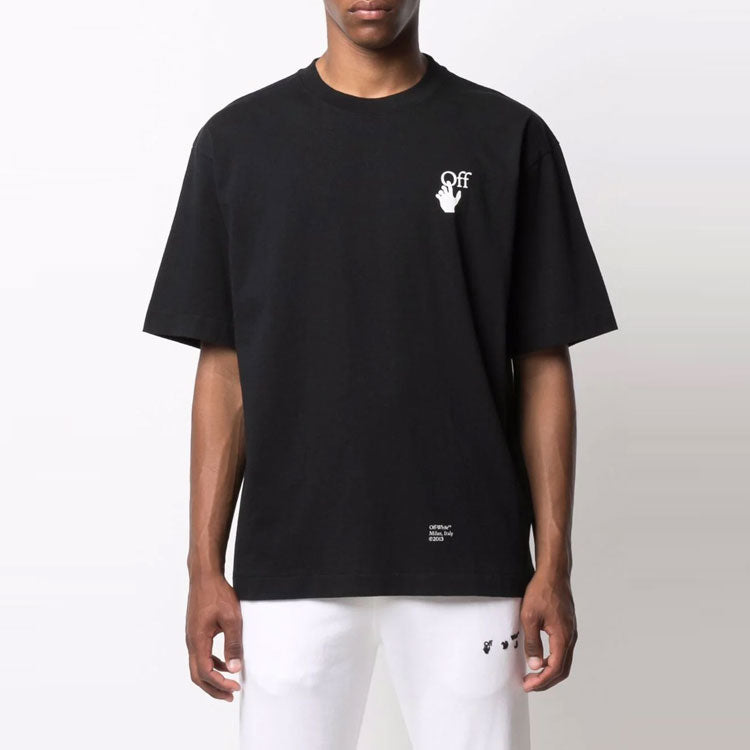 Men's Off-White Illustration Arrow Pattern Printing Short Sleeve Black T-Shirt OMAA120F21JER0071001