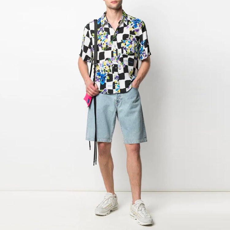 Off-White SS21 Printing Plaid Short Sleeve Shirt Loose Fit White OMGA171S21FAB0018400