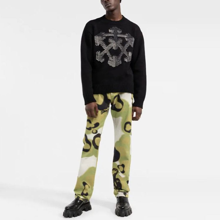 Men's Off-White FW21 3D Arrow Pattern Knit Pullover Wool Sweater Loose Fit Black OMHE085F21KNI0021009