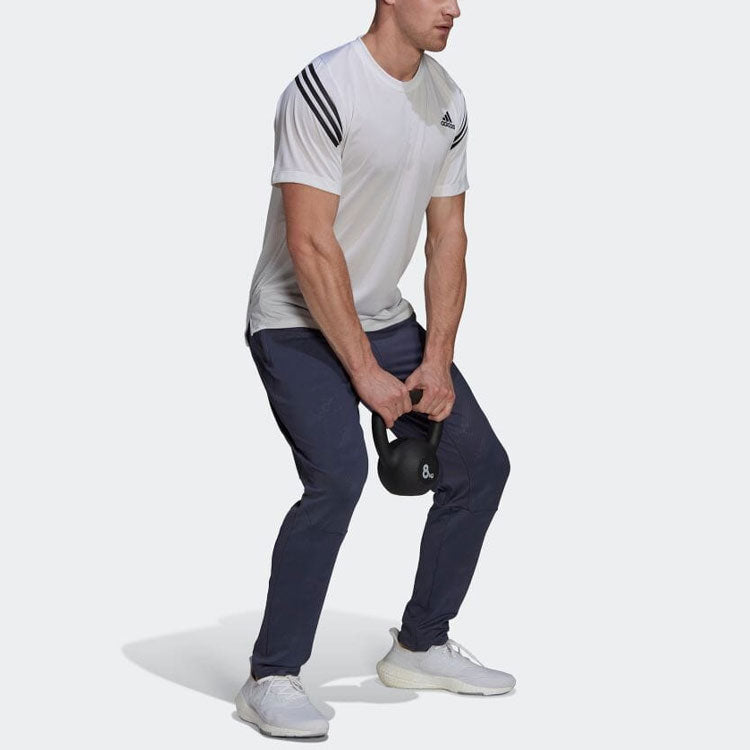 Men's adidas Stripe Logo Printing Round Neck Pullover Short Sleeve Japanese Version White T-Shirt HC2764