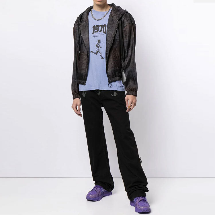 Off-White Stripe Detail Zipper Hooded Jacket Loose Fit Unisex Black OMBE006F20FAB0016000