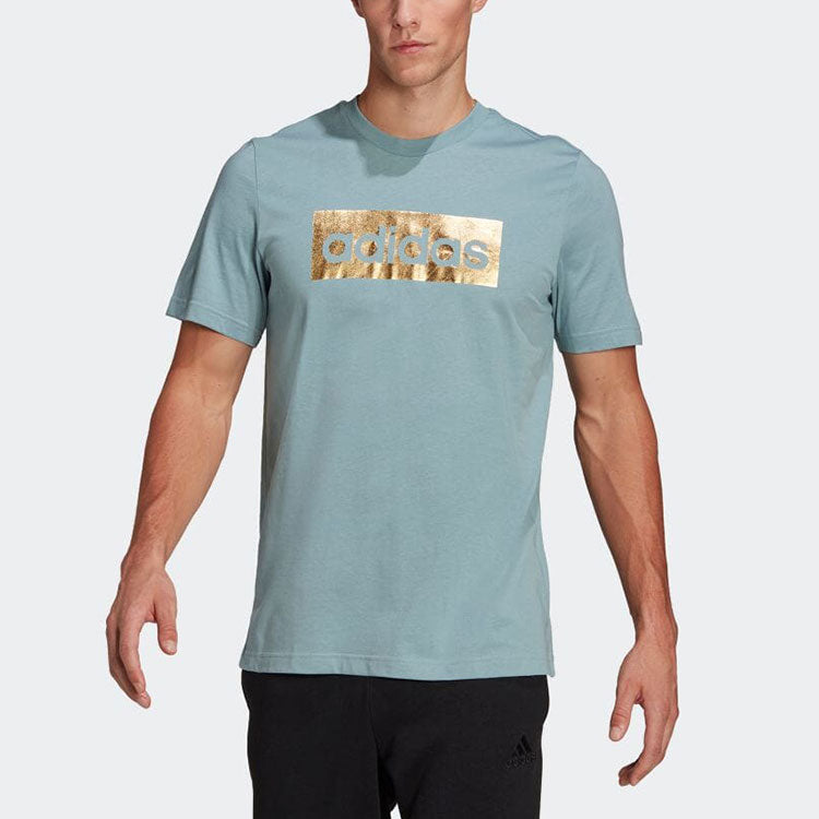 Men's adidas Alphabet Logo Printing Round Neck Pullover Short Sleeve Japanese Version Blue T-Shirt HF5040