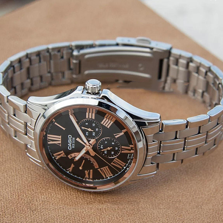 Men's CASIO Waterproof Date Display Quartz Black Dial 41mm Stainless Steel Strap Watch Mens Analog MTP-E311DY-1AVDF