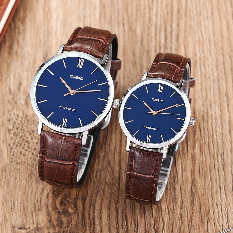 CASIO Unisex DRESS Series Waterproof Couple Quartz Blue Analog MTP-VT01L-2B&LTP-VT01L-2B