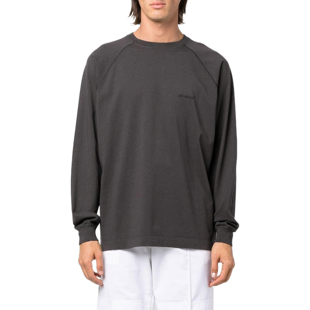 Men's Off-White Logo Printing Pattern Round Neck Pullover Long Sleeves Gray OMAB067C99JER00110101010