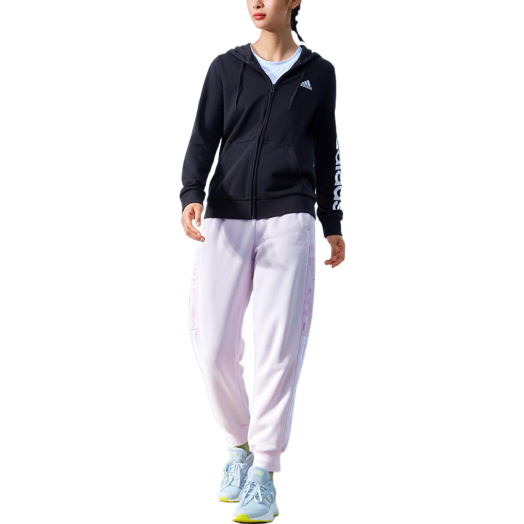 (WMNS) adidas Essentials Logo Full-Zip Hoodie Asia Sizing 'Black White' GL0791
