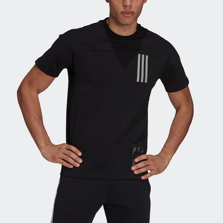 adidas Th Tee Dry Silo Reflective Stripe Knit Sports Short Sleeve Black GU1759