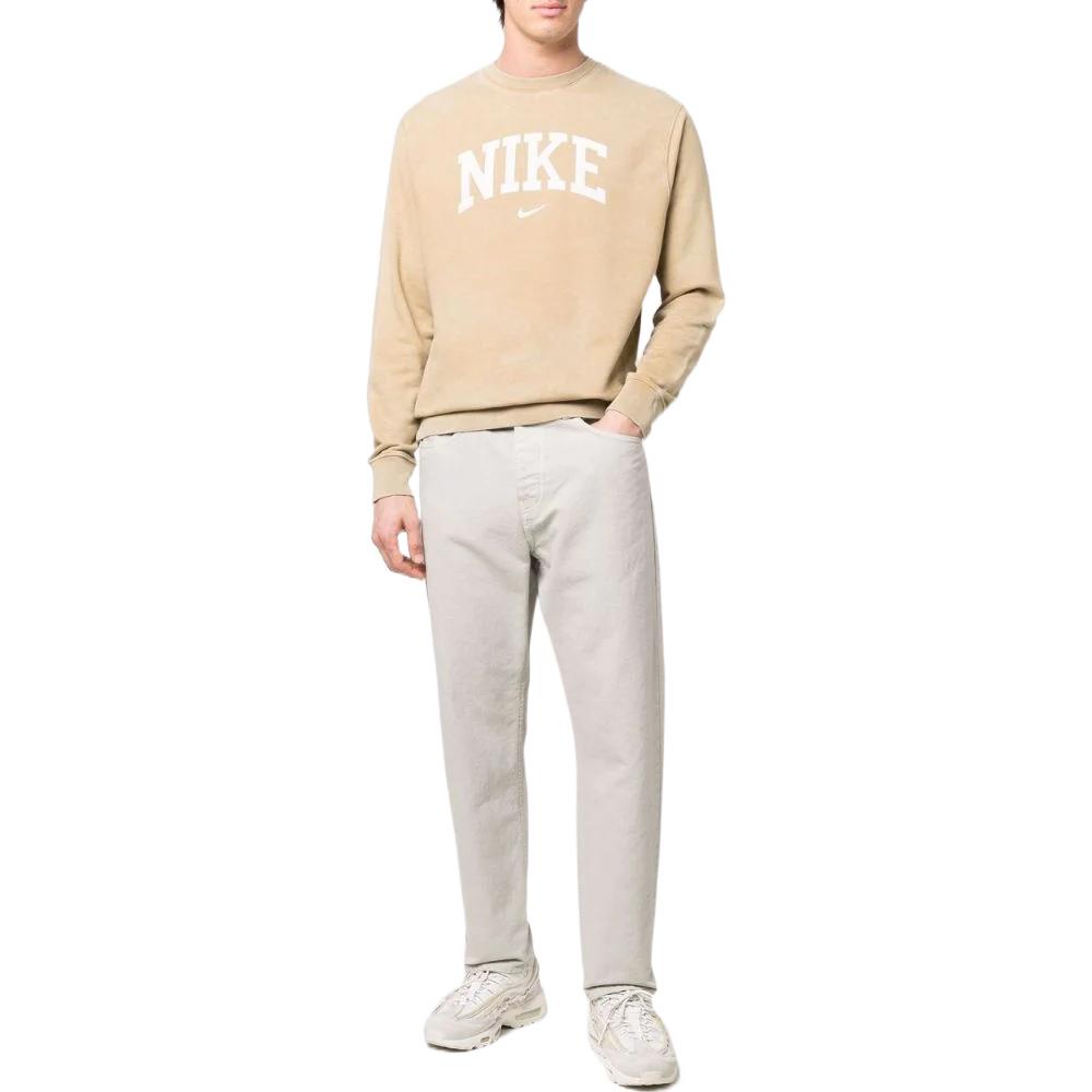 Men's Nike Arch Brand Logo Printing Tie Dye Round Neck Pullover Long Sleeves Beige DC0722-297