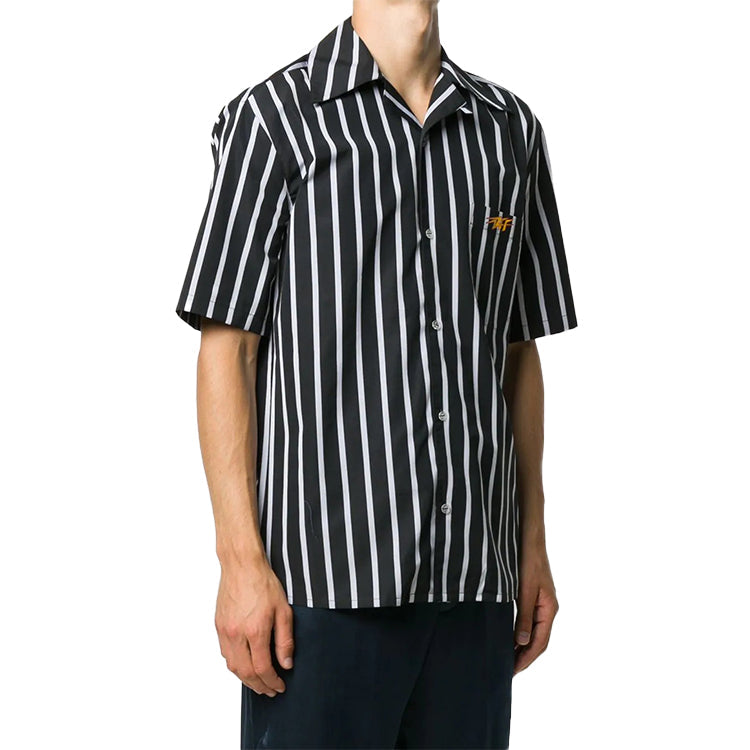 Off-White Fw20 Stripe Pattern Bowling Shape Short Sleeve Shirt OMGA130E20FAB0011001