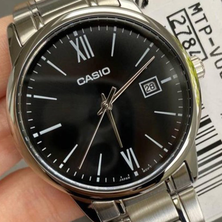 CASIO Men's DRESS Black Mens Silver Analog MTP-V002D-1B3