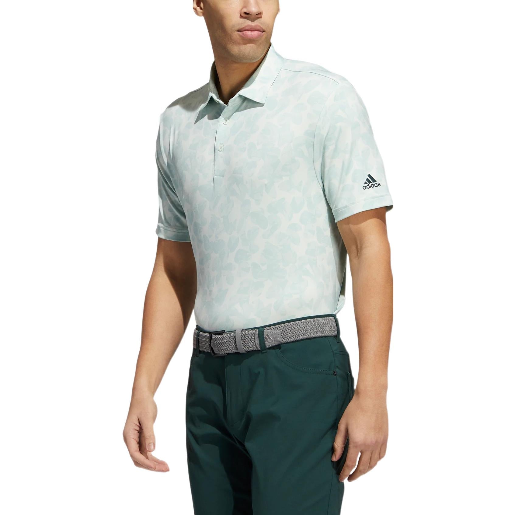 Men's adidas Logo Printing Lapel Pullover Short Sleeve Green Polo Shirt HK6850