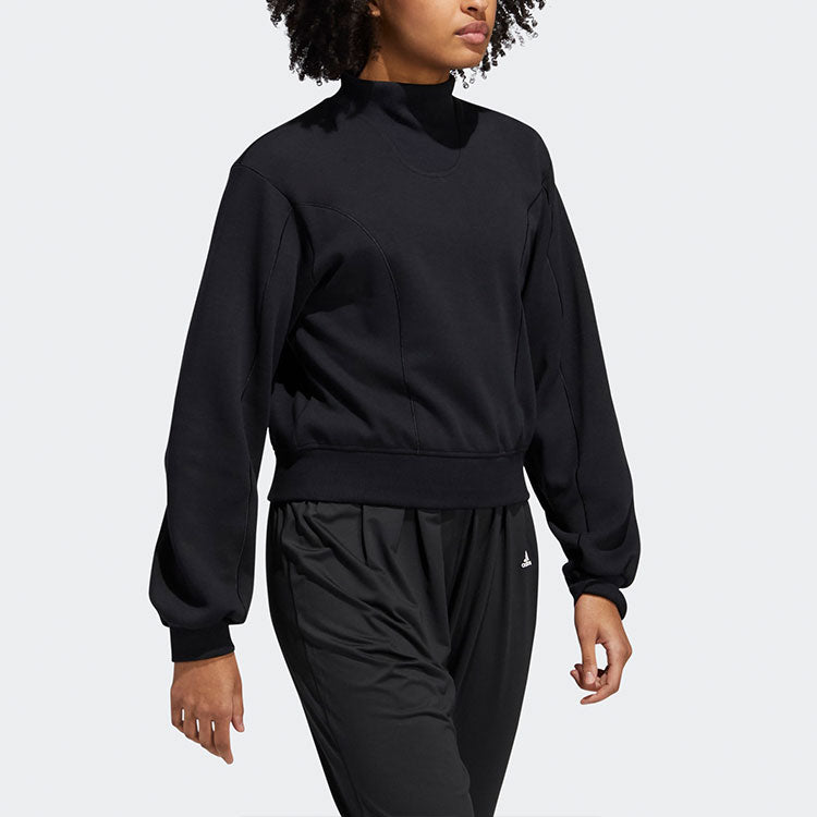 (WMNS) adidas Solid Color High Collar Pullover Hoodie Black GR8118