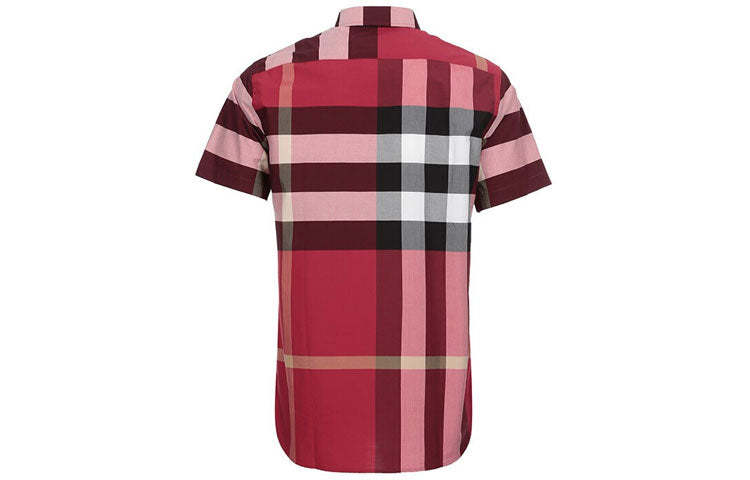 Men's Burberry Plaid Casual Short Sleeve Shirt Red 80071791