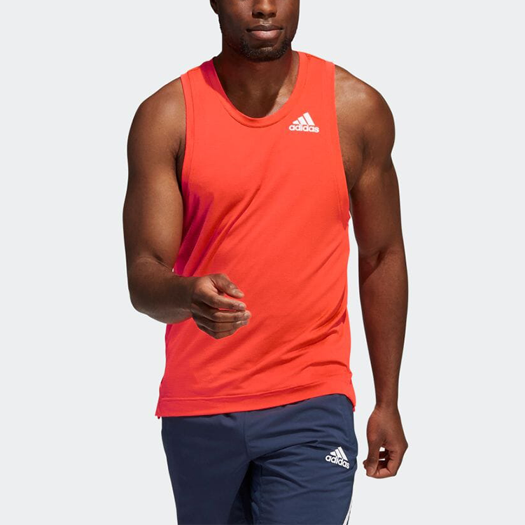 Men's adidas Solid Color Logo Stripe Gym Cycling Sports Red Vest GT3877