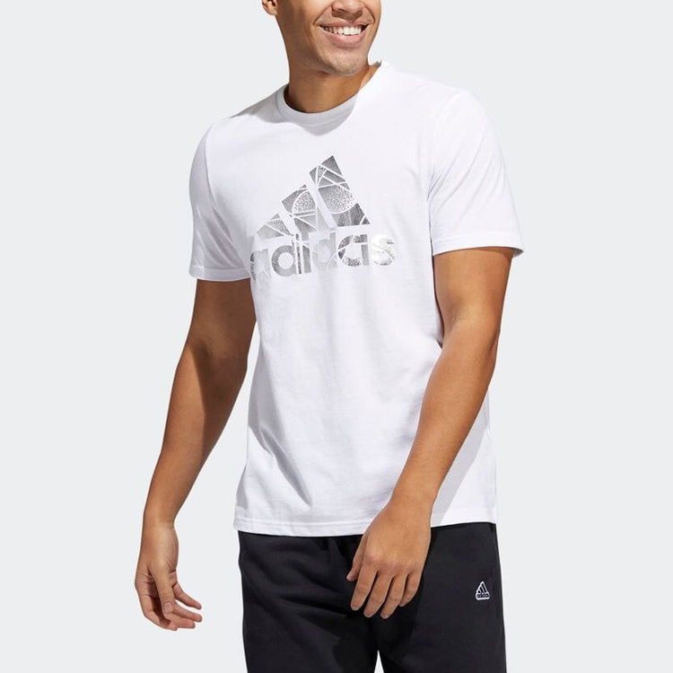 Men's adidas Alphabet Geometry Logo Printing Round Neck Pullover Short Sleeve Japanese Version White T-Shirt HE4791