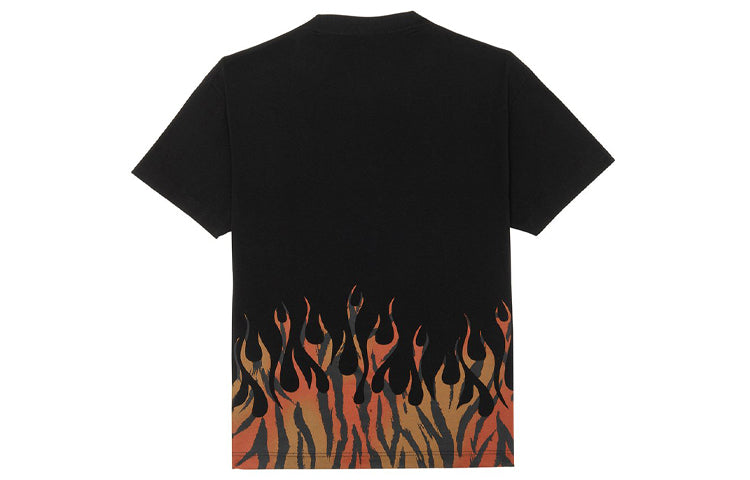 Men's PALM ANGELS Flame Alphabet Logo Printing Short Sleeve Black PMAA001E20JER0011020
