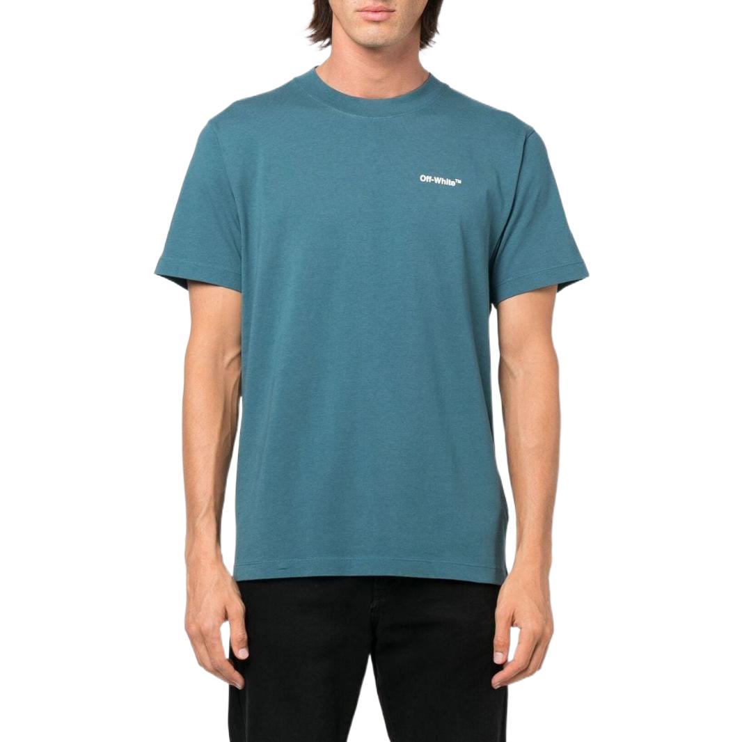 Men's Off-White SS22 Solid Color Arrow Logo Printing Short Sleeve Version Blue T-Shirt OMAA027F22JER01155015501