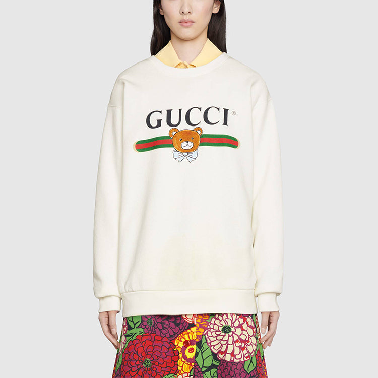(WMNS) Kai x Gucci Crossover Teddy Bear Printing Cotton Pullover Hoodie White 617964-XJDJG-9095