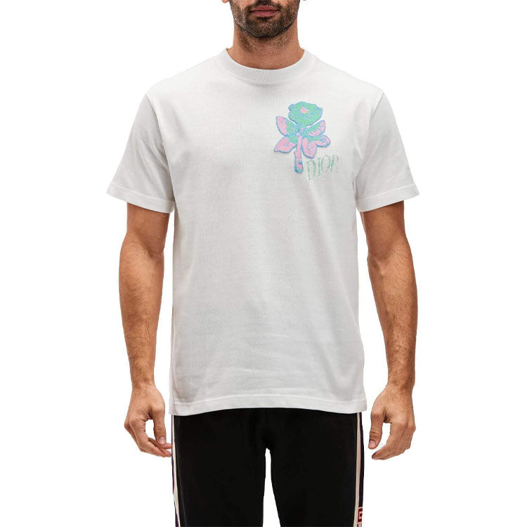 Men's DIOR Rose Embroidered Short Sleeve White 943J605D0554-089