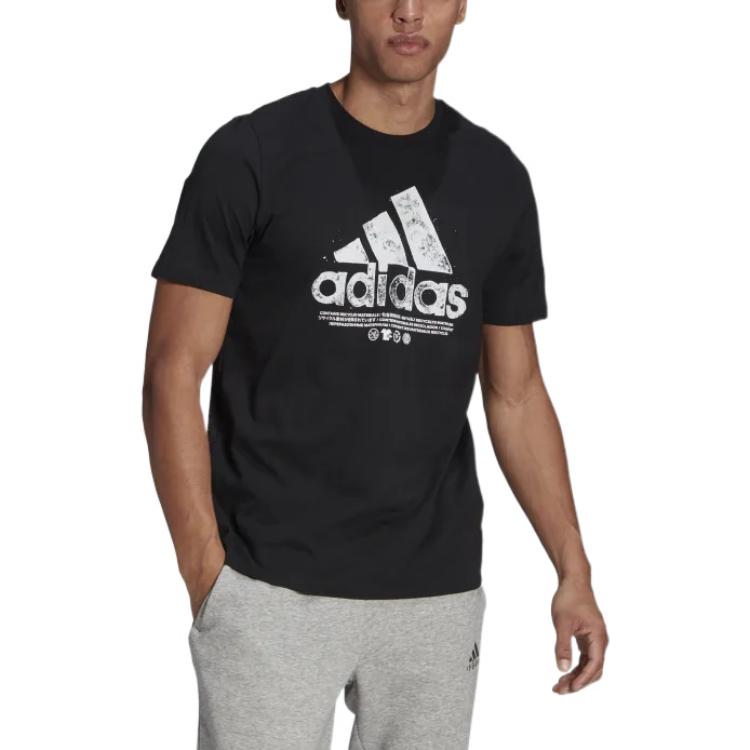 Men's adidas Logo Printing Pattern Round Neck Short Sleeve Black T-Shirt GL3707