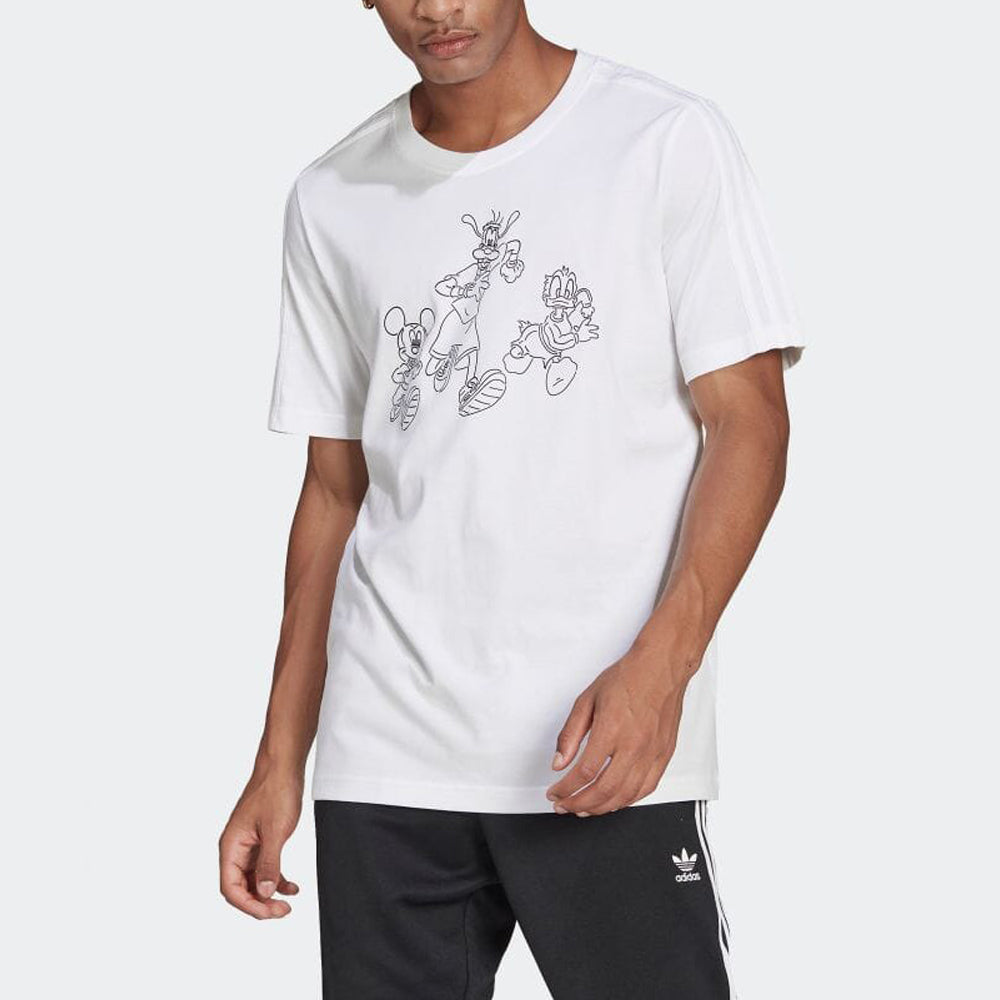 Men's adidas originals x Disney Crossover Cartoon Anime Logo Printing Stripe Round Neck Casual Short Sleeve White T-Shirt HD0827