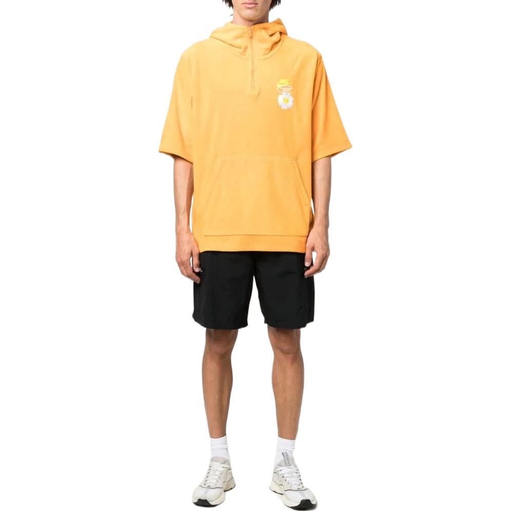 Men's Nike Alphabet Logo Printing Half Zipper Hooded Short Sleeve Yellow DM5062-886