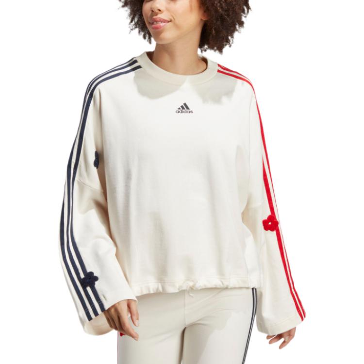 (WMNS) adidas 3-stripes Sweatshirt With Chenille Flower Patches 'Chalk White' IC8695